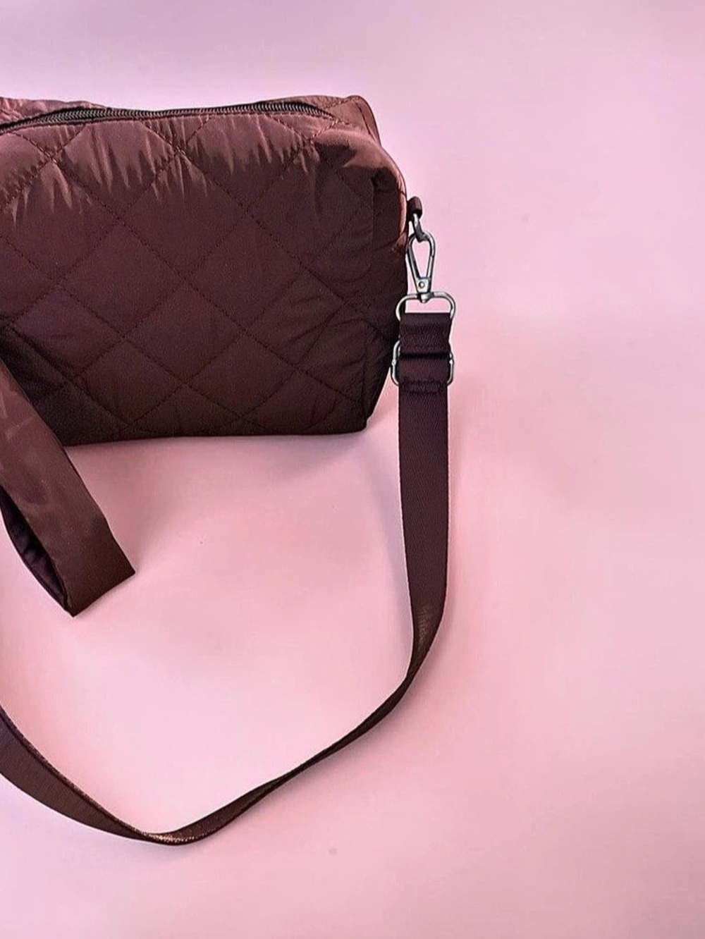 K. Carroll Accessories Nylon Clip on Bag Quilted Crossbody Burgundy - Picture 2 of 5